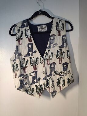 At Last Cream Western Cactus & Boot Print Vest #382